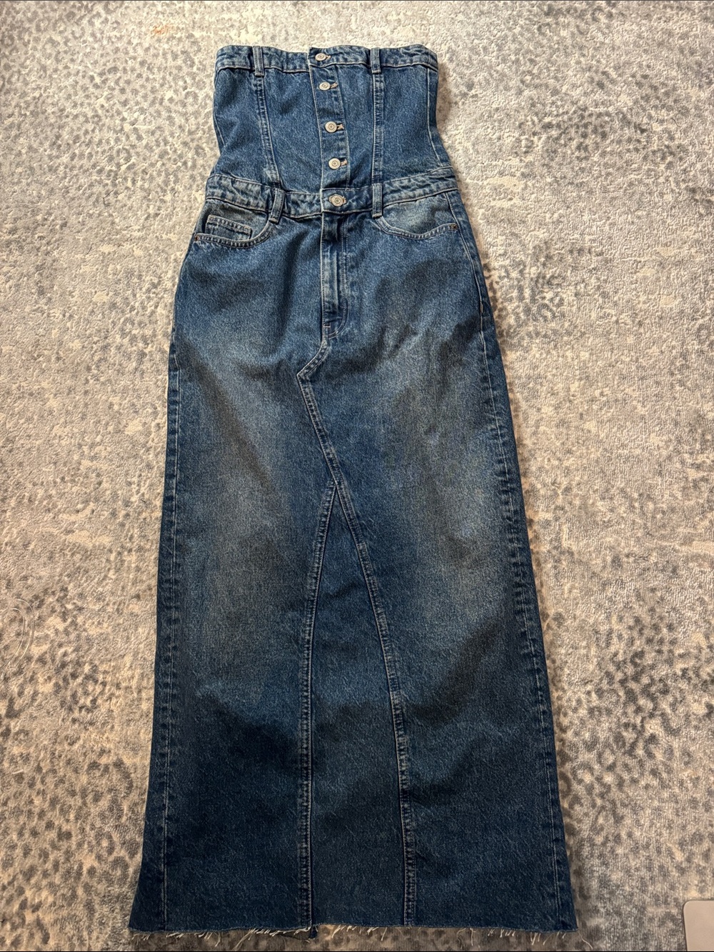 Zara Dark Blue Denim Strapless Corset Maxi Skirt